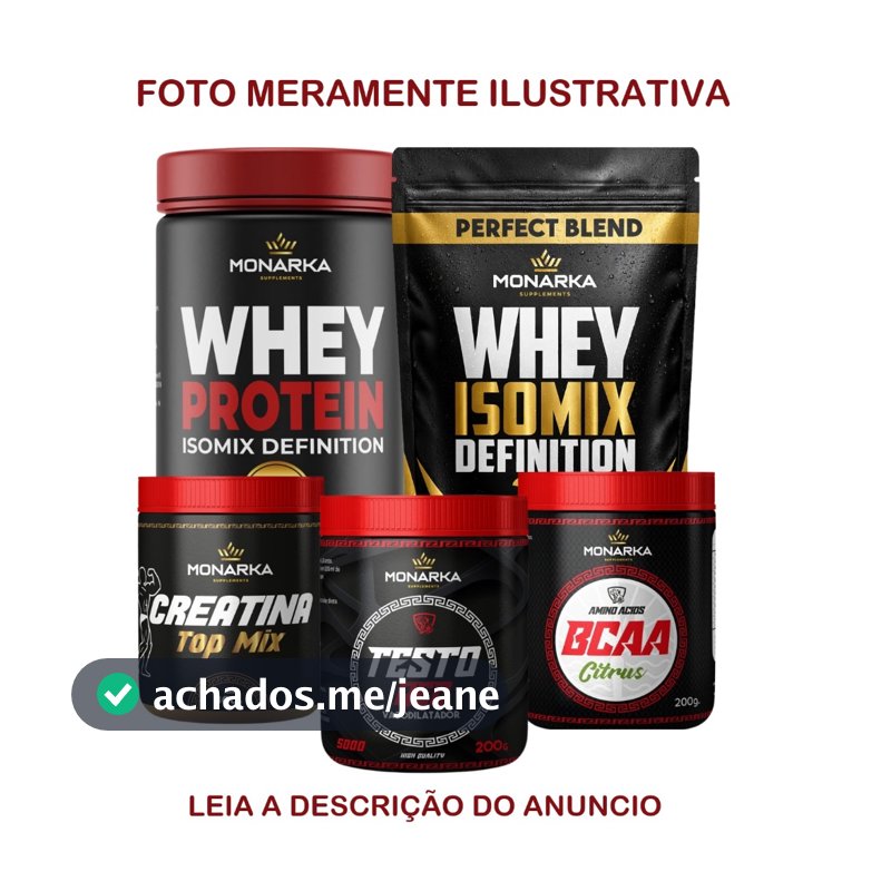 Whey Protein Blend Concentrado Isolado 1Kg + Creatina 300g + BCAA 200g + Pre treino Testo 200g - 01