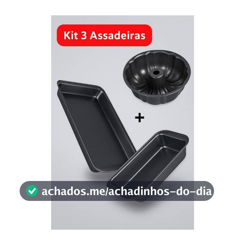 Kit 3 Assadeiras Formas Antiaderente Teflon Pretas Para Bolo Pão Pudim Leve Mais Por Menos