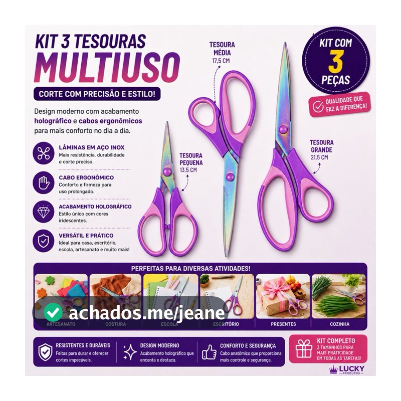 Kit Tesoura De Titânio Profissional 3 Unidades