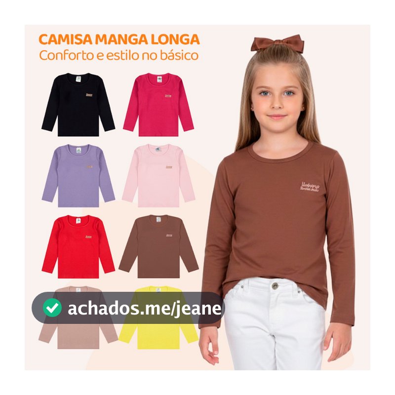 Kit 3 ou 5 Blusas Manga Longa Infantil Bebê Menina Algodão Lisa Feminino Inverno Quentinho de Frio