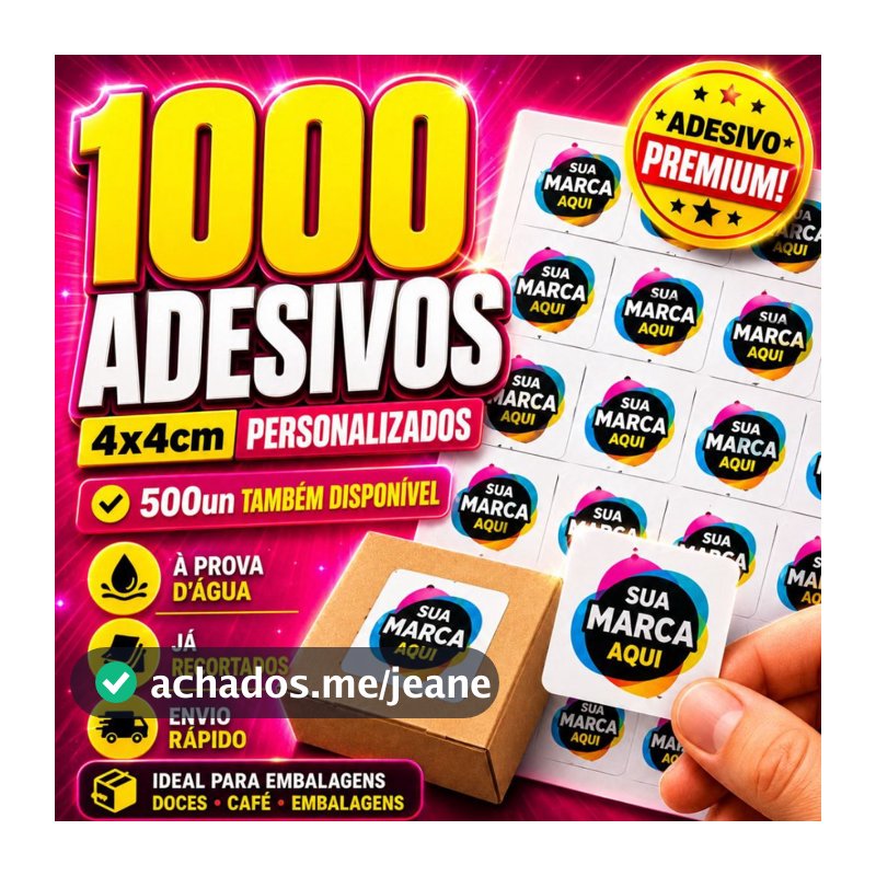 500 ou 1000 Adesivos Personalizados 4x4cm Vinil Premium para Embalagens de Doces Lacres Delivery