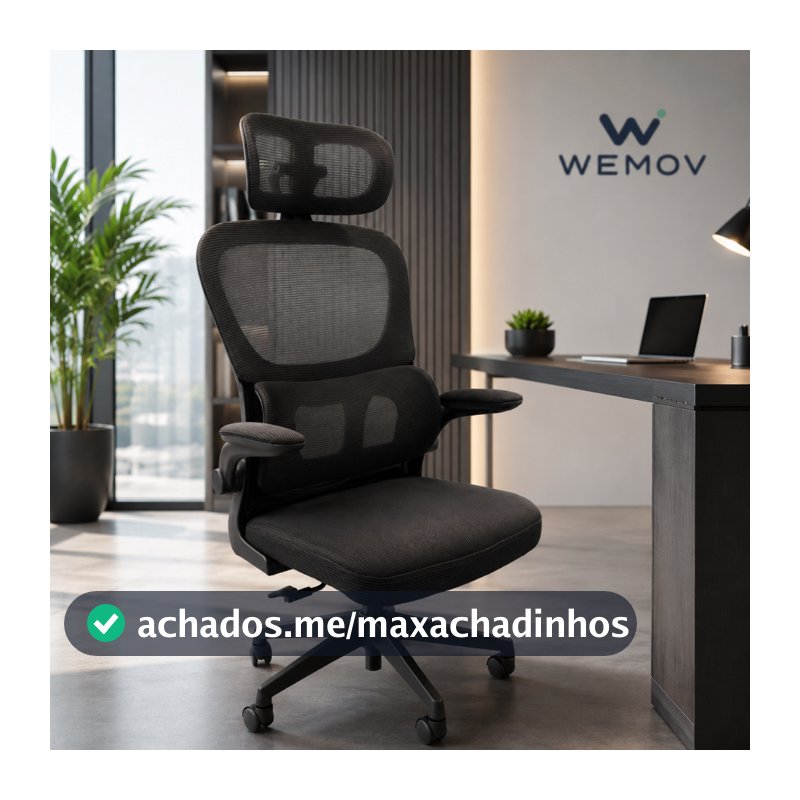 Cadeira Escritório Presidente Ergonômica Preta Giratória 360 Graus Tecido Mesh Premium Suporte Lombar Apoio Cabeça