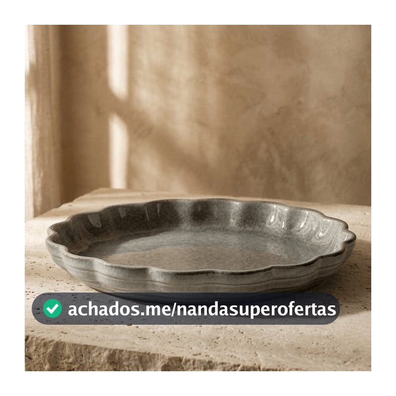 Travessa Redonda Jade em Cerâmica 1,5L Assadeira Refratária Forno Mesa Posta Cinza 28cm