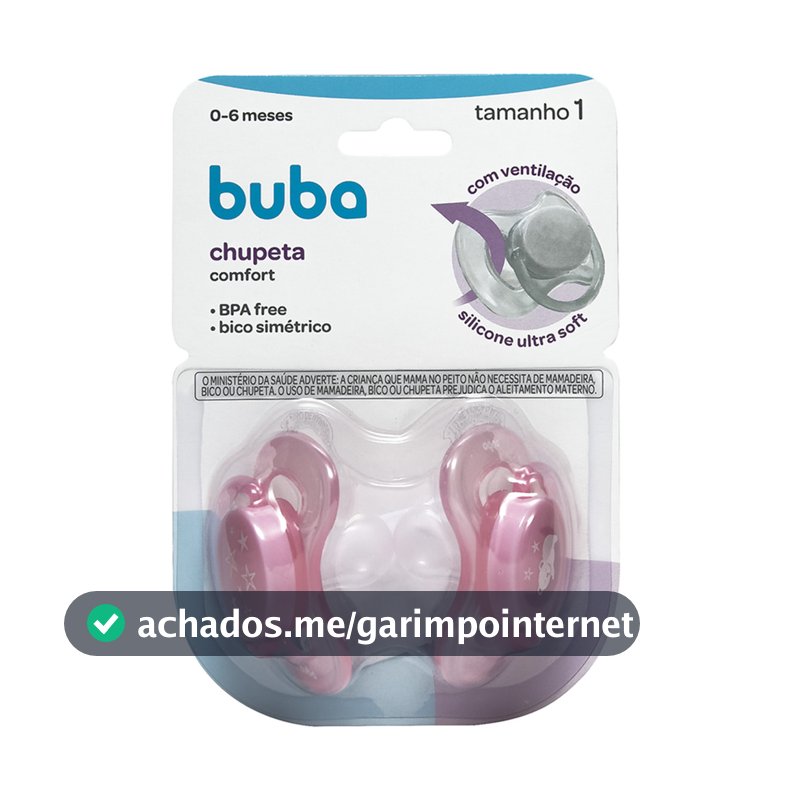 Kit 2 Chupeta Comfort Buba Tamanho 1 Ursinho/Estrela Rosa