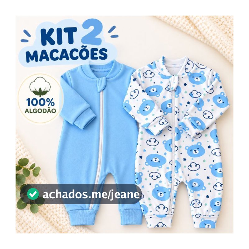 Kit 2 Macacões Bebê Suedine 100% Algodão com Zíper – Conforto + Praticidade RN ao GG