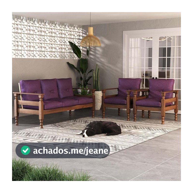 Jogo Sofá Madeira Maciça 3 Lugares e 2 Poltronas Liz Multimóveis CR7001 Lilás