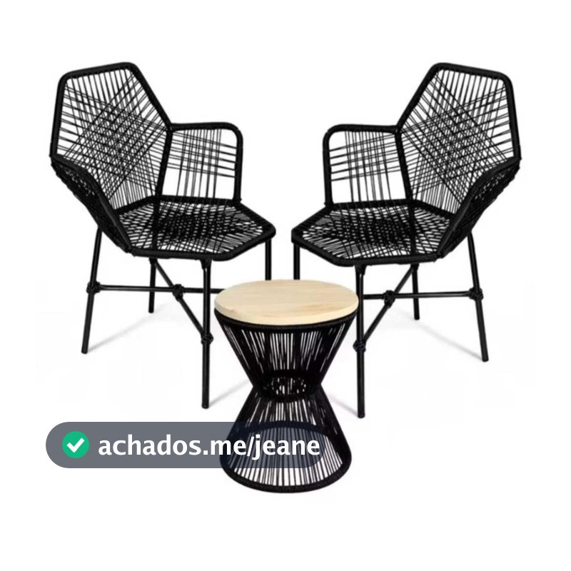 kit  cadeiras Tropicália  E 1  mesa Ampulheta Preta Ideal Para Varanda Área Externa Sacadas Jardim sala