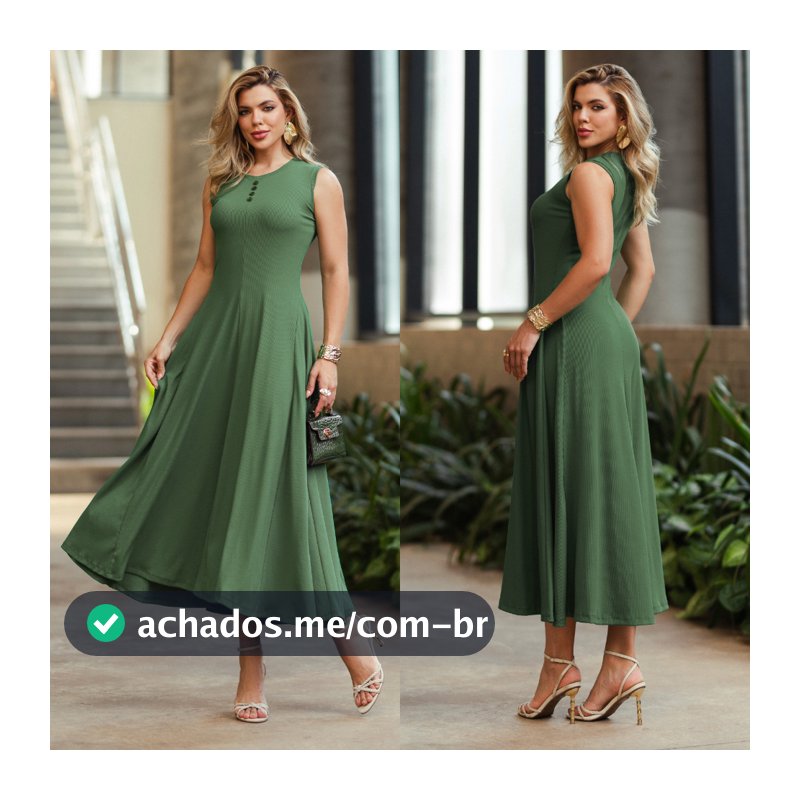 Vestido Midi Feminino Ribana Evasê Acinturado com Botões Moda Evangélica  Trabalho Casual - Clássica