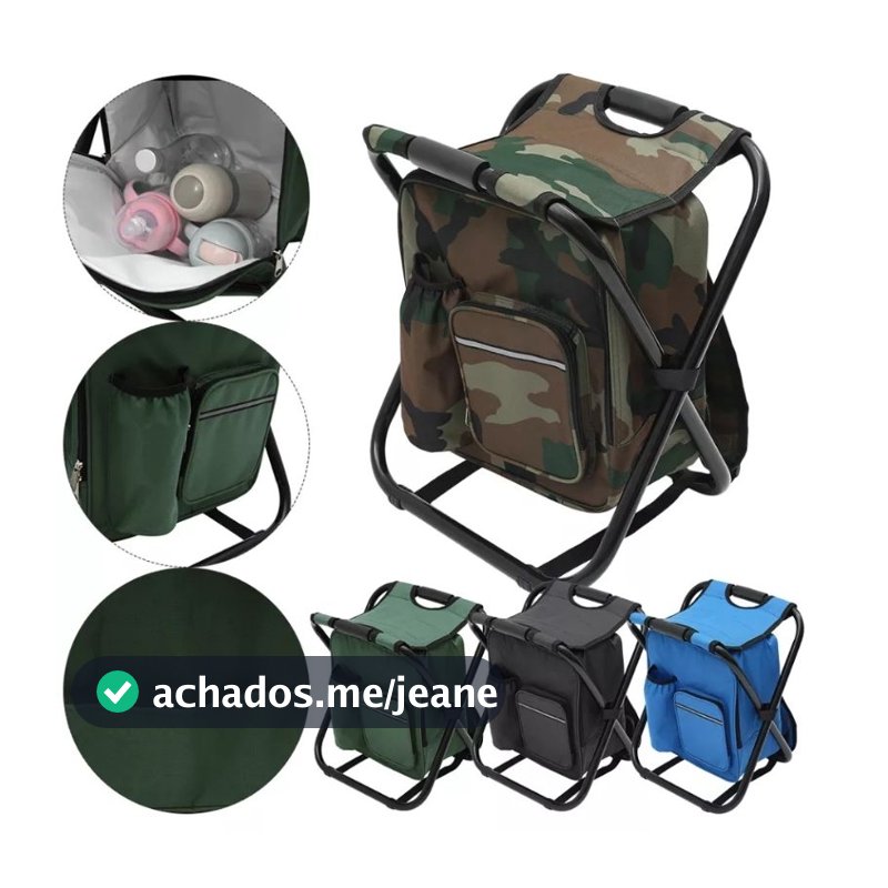 Cadeira Mochila Banco Bolsa Semi Termica Dobravel Portatil 2 Em 1 Pesca Acampamento Praia Pescaria 4610 B