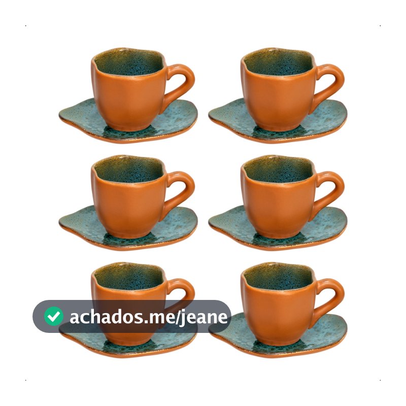 Kit 6 Xícaras De Café E Pires Orgânicos De 180ml Em Cerâmica