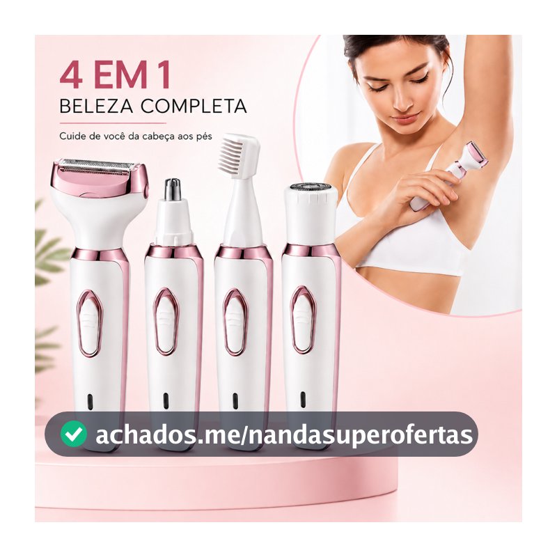 Barbeador Elétrico Feminino 4 Em 1 Depilador Aparador Corpo Íntimo Facial Nariz USB Recarregável