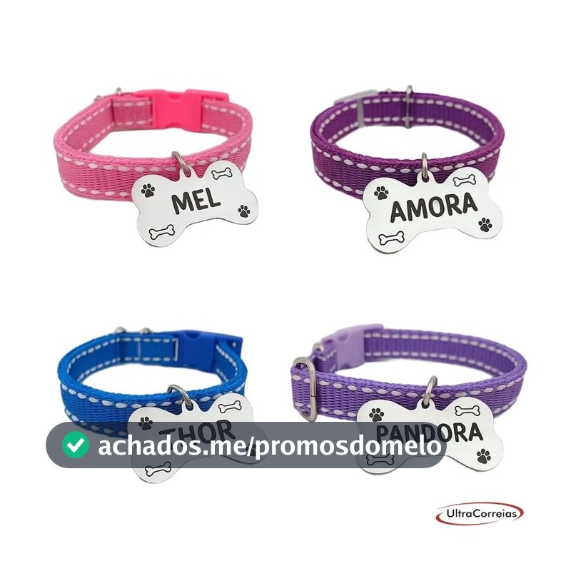 Placa De Identificação Pet Gravada C/ Coleira Personalizada