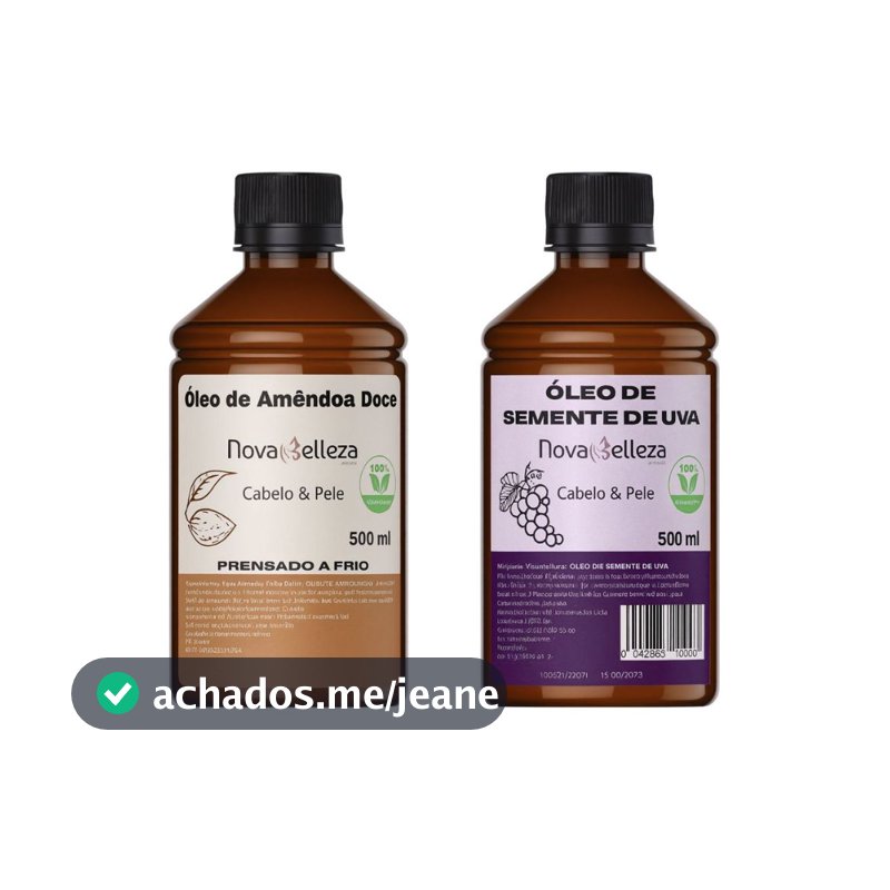 Óleo Carreador Vegetal 100% Puro Semente de Uva e Amêndoa Doce para umectação do Cabelo e Massagem