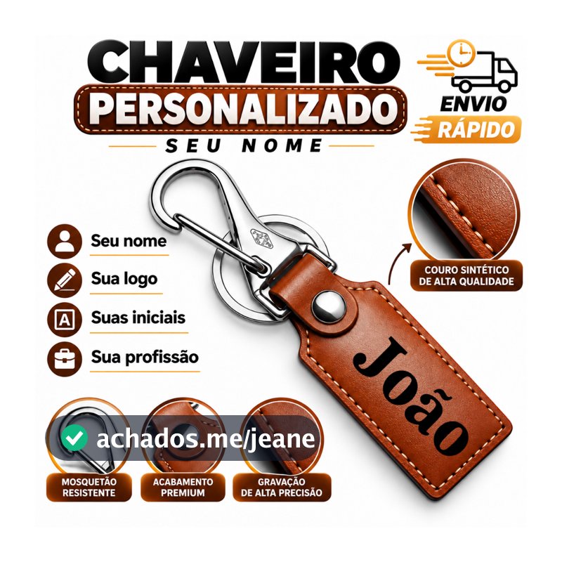 Chaveiro de couro personalizado a Laser com argola Italiana Classic