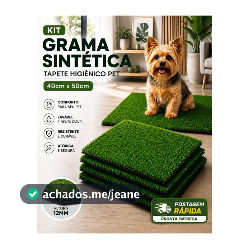 Grama Pet Sintética Tapete Higiênico Confortável Lavavel 50 x 40