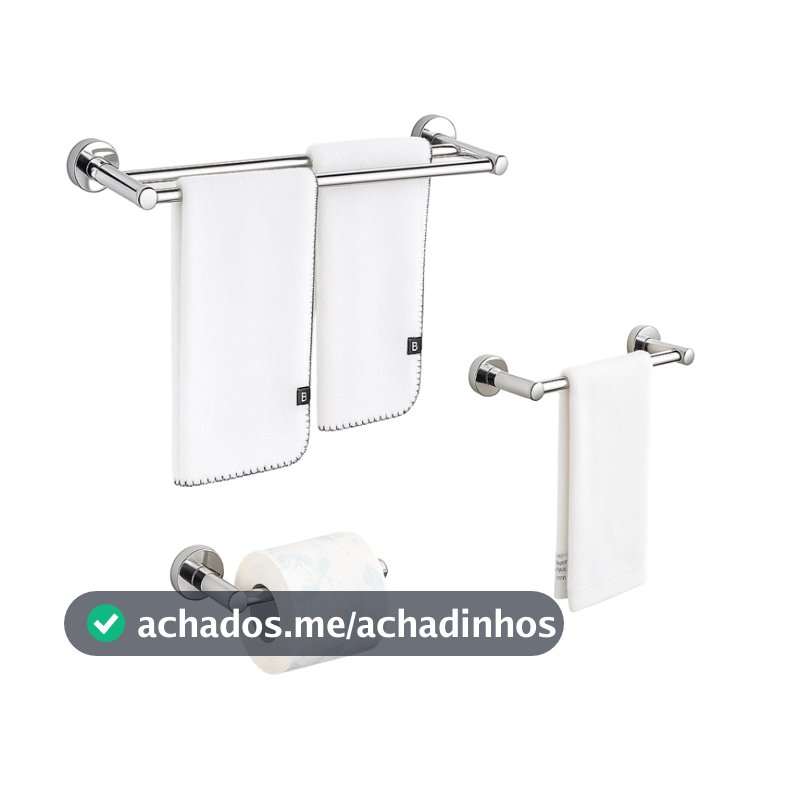 Lumai Kit Suportes de Banheiro 3 Acessórios Toalheiro Duplo - Porta Papel - Toalha de Rosto Aço Inox