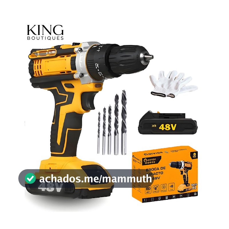 Parafusadeira Furadeira De Impacto Sem Fio 48V 1/2 Baterias Com Maleta e Acessórios Completo