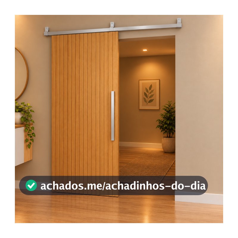Kit Porta de Correr até 80cm Natural Roldana Concava 4 Rodas