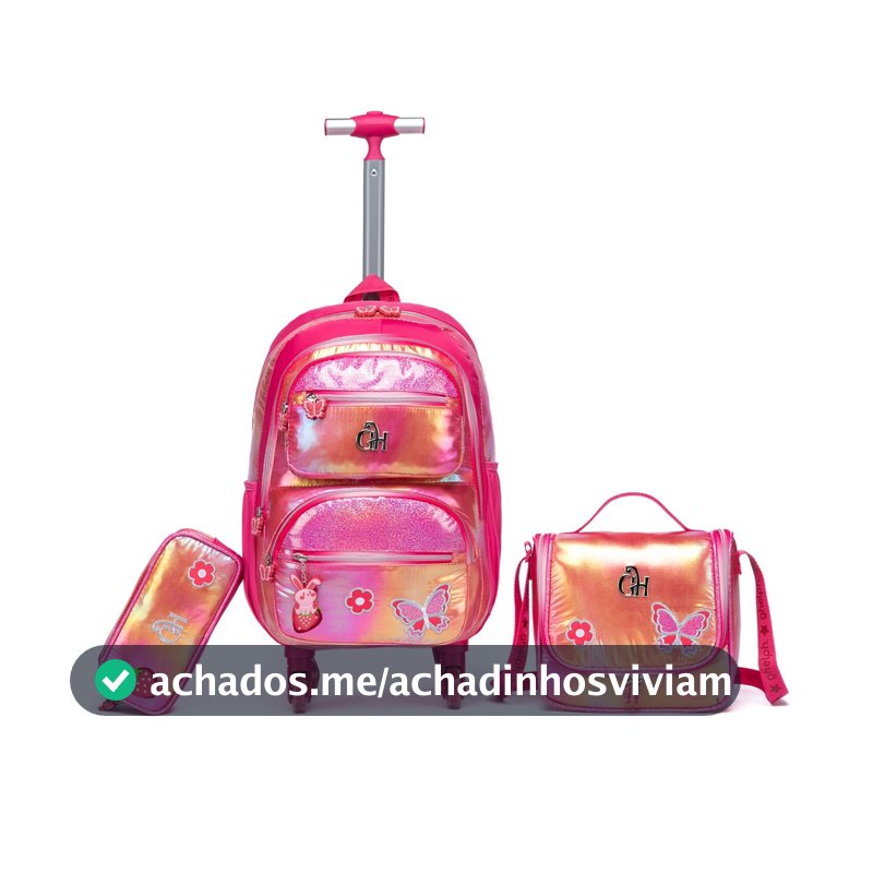 Kit Mochila Rodinhas Guelph Lancheira Estojo Bolsa Escolar Viagem Menina Refoçada Resistente