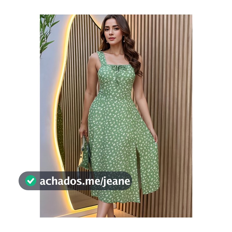 Vestido Midi Feminino Romântico Estampa Floral |  Fenda lateral Laço no Busto | Tendencia Moda.