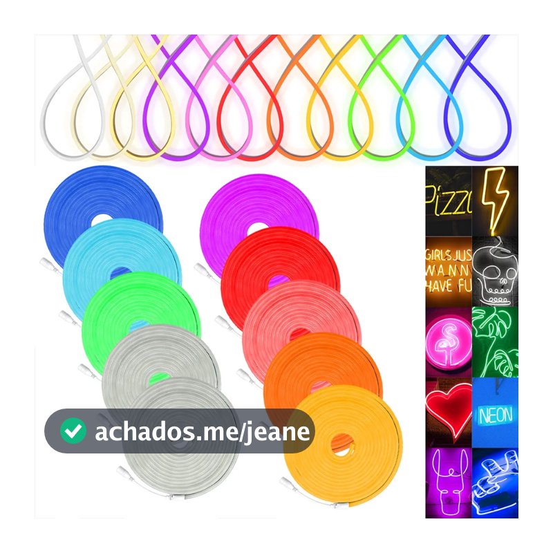 Fita de Led Mangueira Neon 5 Metros Corte 2.5cm Flex 12v Alto Brilho - Varias Cores, Com ou Sem Fonte