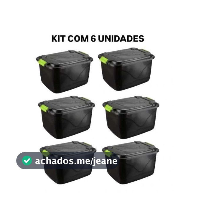 Kit 6 Caixa Organizadora 30 Litros Grande C/Tampa e Trava Cesto para Brinquedos e Multiuso