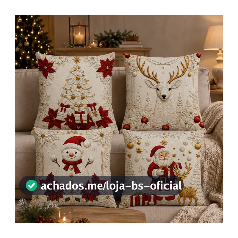 KIT 4 CAPAS DE ALMOFADAS DECORATIVAS NATAL PAPAI NOEL BONECO DE NEVE FELIZ NATAL  RENA LANÇAMENTO 2026