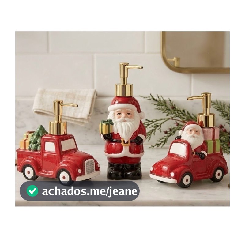 Porta Sabonete Líquido de Natal em Cerâmica Decoração Natalina Banheiro e Cozinha