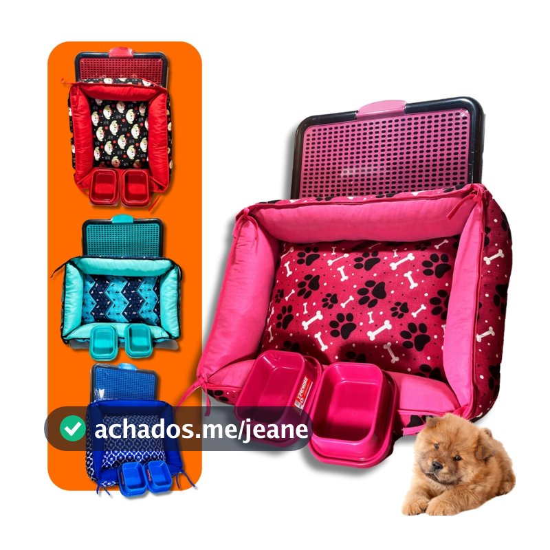 Kit Cachorro Premium Caminha Tapete Sanitário Canino Bebedouro Comedouro Completo
