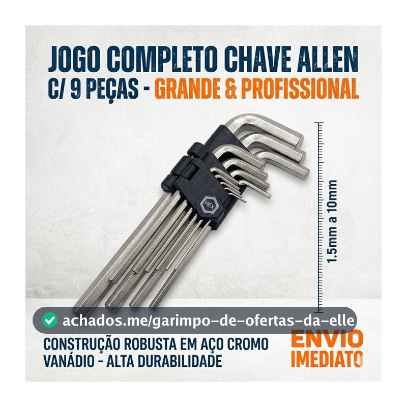 Jogo Chave Allen Sextavada L 9 Peças 1,5 a 10 mm - Kit Chaves Gd-3054