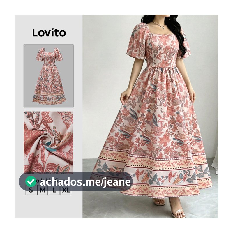 Lovito Padrão de Vestido Boho Zíper Primavera/verão para Mulheres DRK8BR116