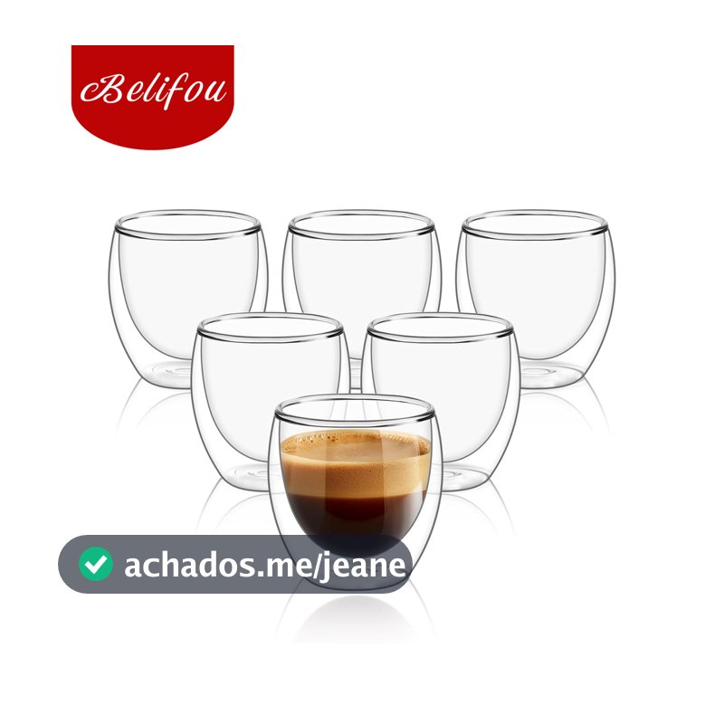 Belifou  6Pcs Vidro Caneca De Café Dupla Isolamento Térmico 80ML