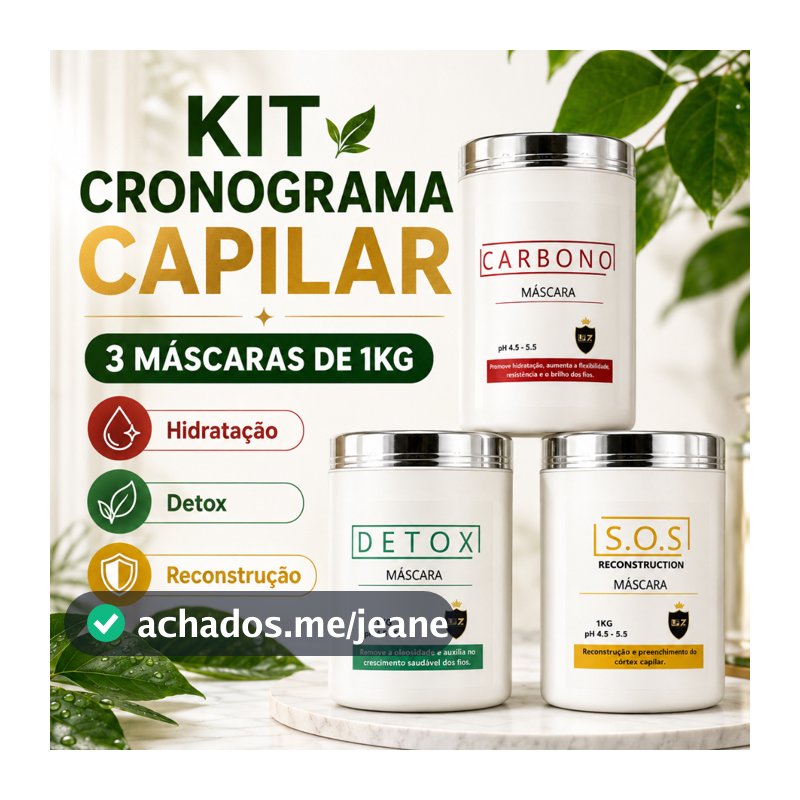 Kit Cronograma Capilar Profissional 3 Máscaras 1kg  Nutrição Reconstrução Detox