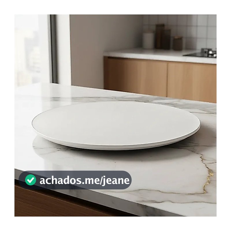 Centro Mesa Prato Giratório 50cm Slim Off White Com Tampa de Vidro Design Moderno Elegante Decoração