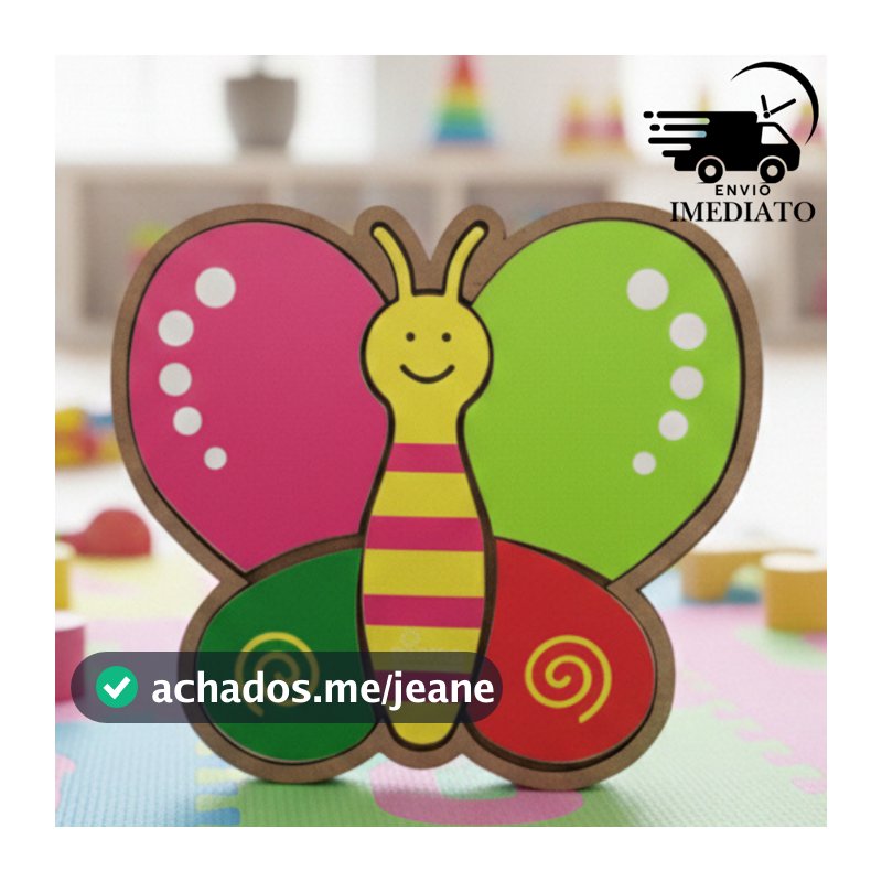 Brinquedo Pedagógico Quebra Cabeça Borboleta MDF Encaixe Infantil Educativo