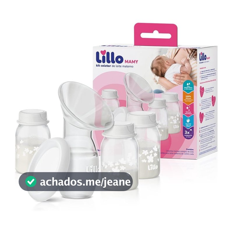 Kit Coletor Bomba Coletora de Leite Materno Silicone 3 Frascos 120ml Lillo Mamy