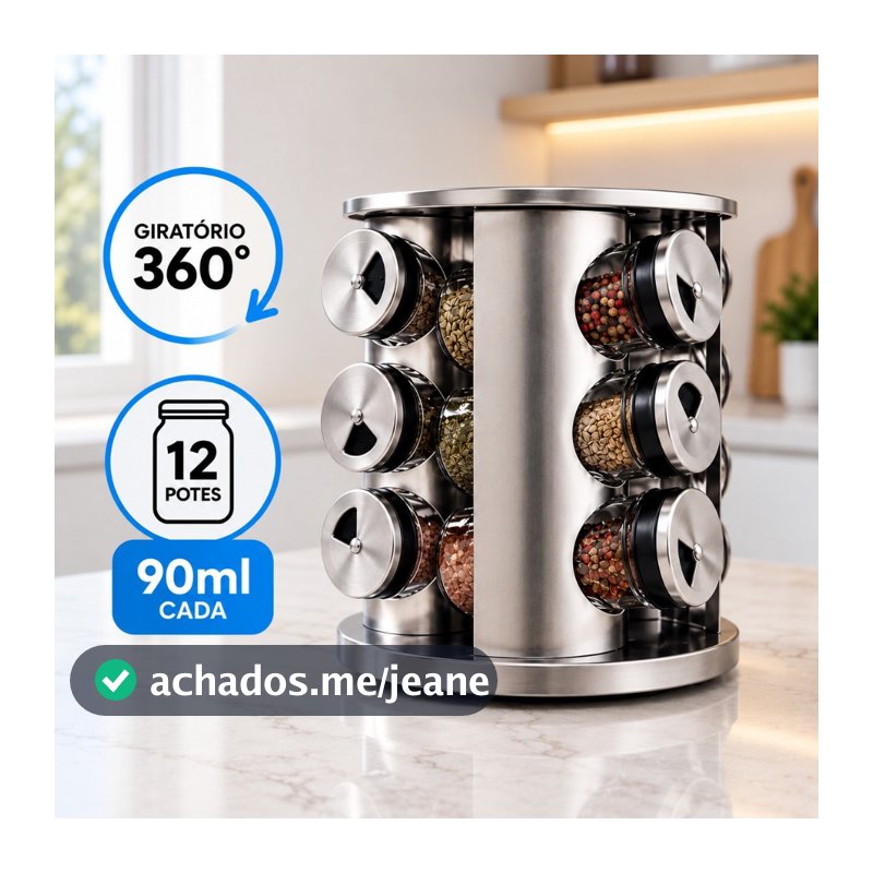 Porta Tempero Condimento Inox 12 Potes Suporte Giratório