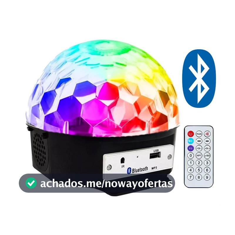 Globo Bola Maluca Bluetooth Led Cristal Rgb Mp3 com Controle
