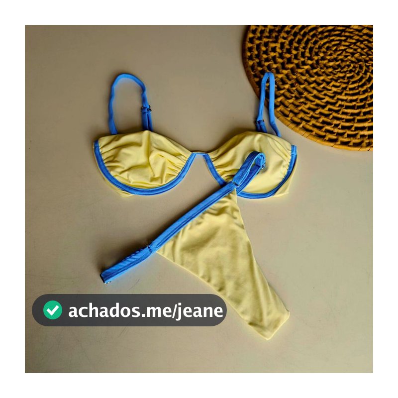 Biquíni Meia Taça Arco De Sutentação+ Calcinha Marquinha De Fita Fio Dental Tecido Poliamida