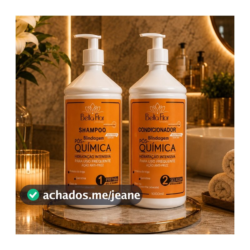 Shampoo e Condicionador Capilar Blindagem Pós-Química 1L Cada Bella Flor Profissional