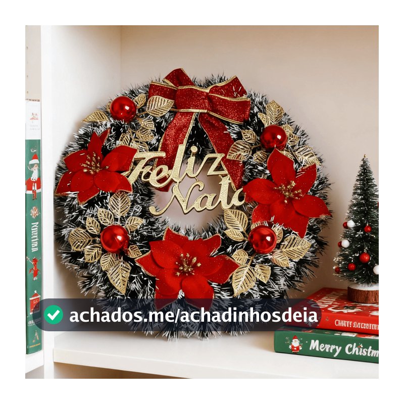 Guirlanda Natalina Decorada de Luxo 32cm - Enfeite de Natal Completo para Porta e Decoração