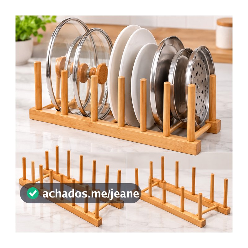 Suporte Organizador de Bambu para Pratos Copos e Louças 4/6/7 Divisórias