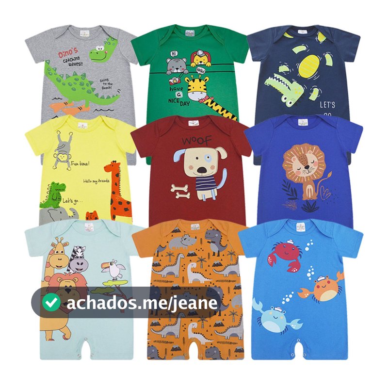 Kit 4 Peças Macacão Curto, Romper Bebê, Banho de Sol Verão, Cores sortidas
