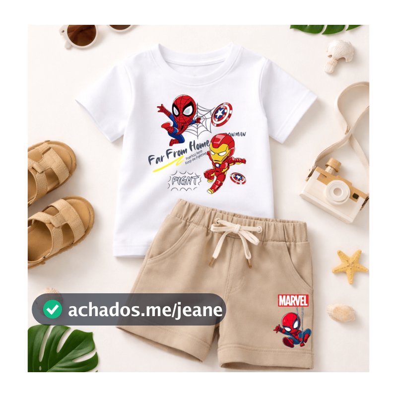 Conjunto Infantil Para meninos -  Conjunto de Alta Qualidade com Estampa de Herois -  Camiseta Algodão e Short Moletinho