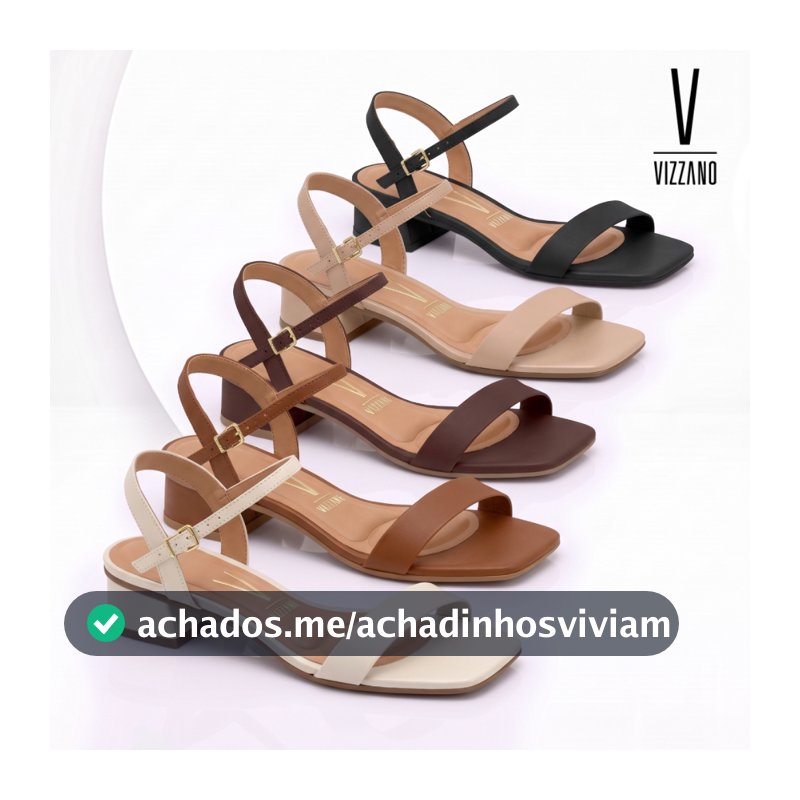 Sandália Feminina Vizzano Salto Baixo Grosso 4cm Preto Bico Quadrado Confortável Casual Original