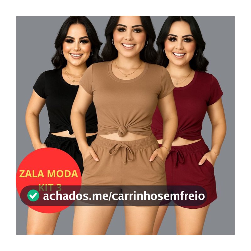 Kit 3 Conjunto Feminino Shorte Blusa ]Casual Festa Dia Dia Formal Leve Verão Desponjado Chic Sporte Tropical Confortavel