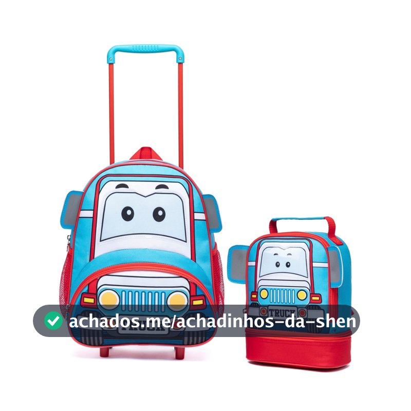Kit Mochila Rodinha Infantil Lancheira Caminhão Menino Creche Escola Passeios