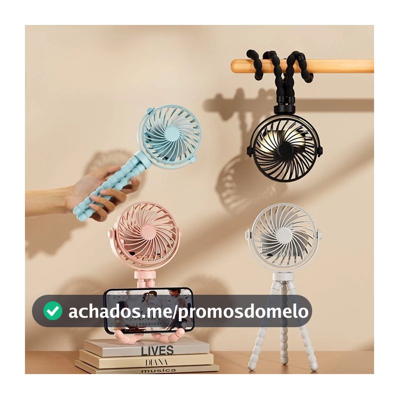 Mini Ventilador Portátil USB Recarregável Silencioso Suporte Flexível Carrinho de Bebê Mesa Octopus