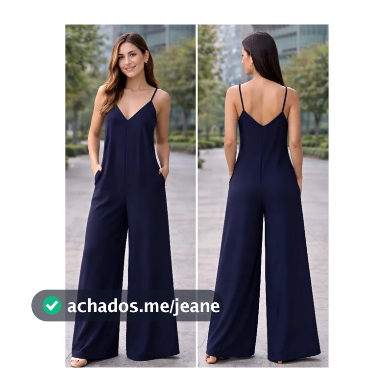 Macacão Feminino Longo Pantalona Soltinho com Alça Regulável e Bolsos