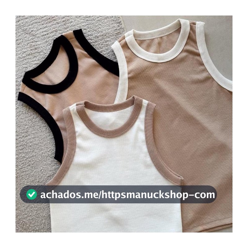 Kit 2 Blusas Feminina Bicolor Regata Canelada Ribana Premium Social Americana Basica Promoção